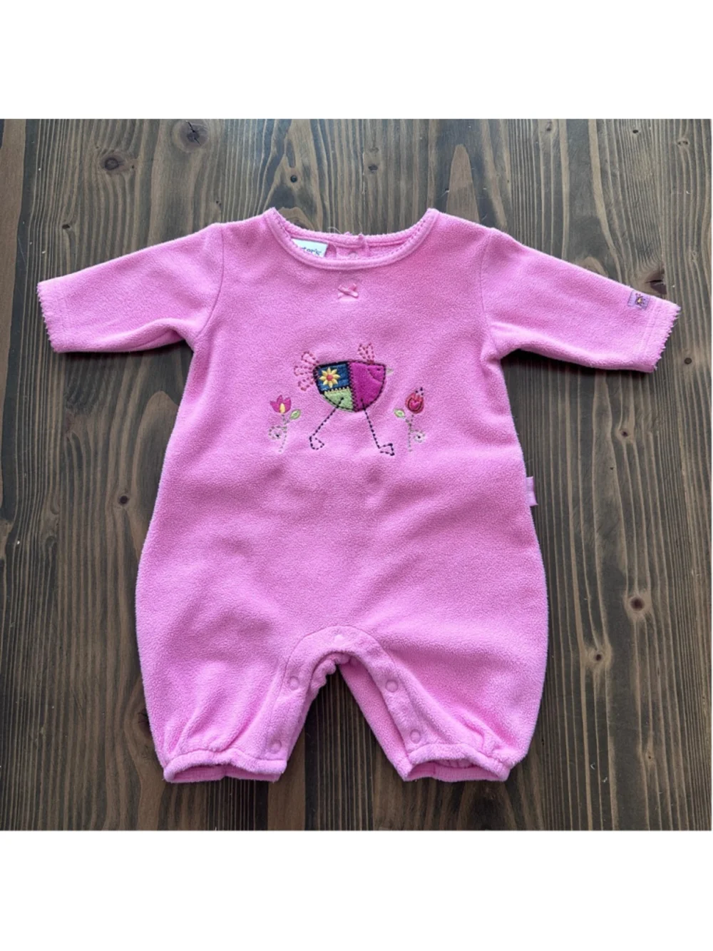 Carters Baby Bodysuit 0-3M Pink Fleece Bird Vintage Style Snap